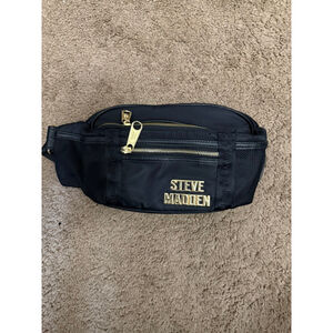 Women's Steve Madden Black Crossbody Fanny Bag with Gold Accents